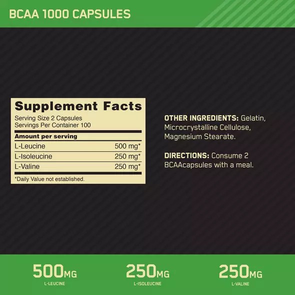 Optimum Nutrition BCAA 1000 200 Capsules (100 Servings) Malaysia | 145TYMNEP