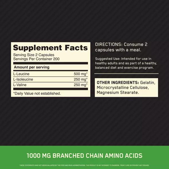 Optimum Nutrition BCAA 1000 400 Capsules (200 Servings) Malaysia | 214VRICGX