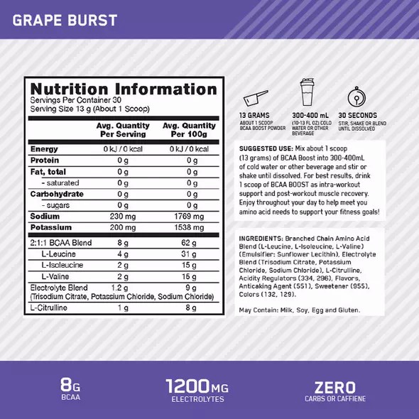 Optimum Nutrition BCAA Boost Grape 30 Serves Malaysia | 063WQNCFR