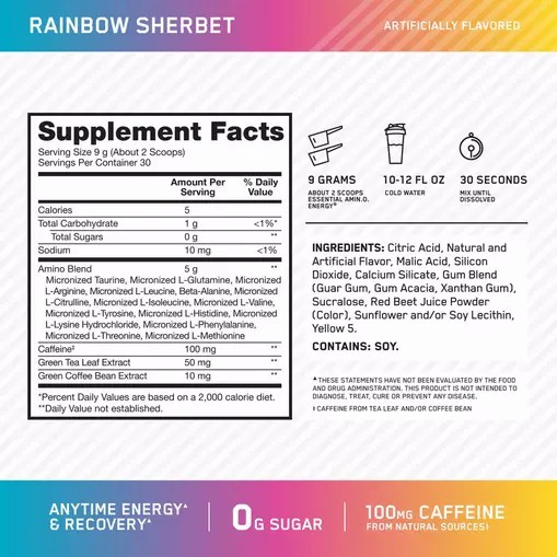 Optimum Nutrition ESSENTIAL AMIN.O. ENERGY® *new* Rainbow Sherbet - Notify Me 0.6 lb - Notify me Malaysia | 582EMTNUA