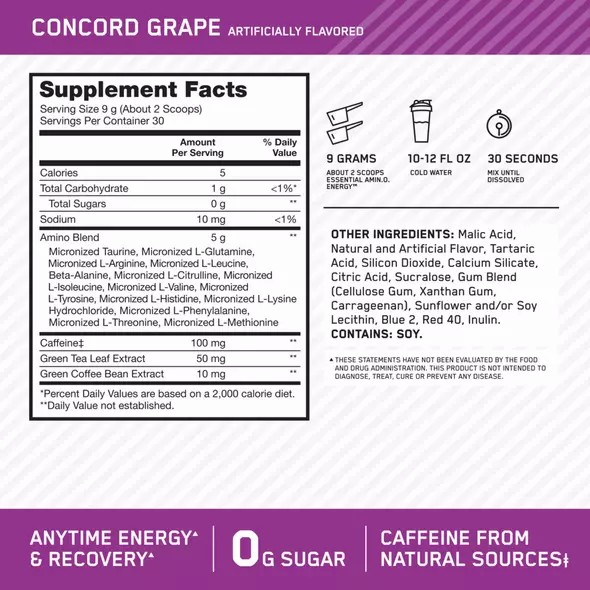 Optimum Nutrition ESSENTIAL AMIN.O. ENERGY® Concord Grape 1.29 lb - Notify me Malaysia | 732CWYHFX