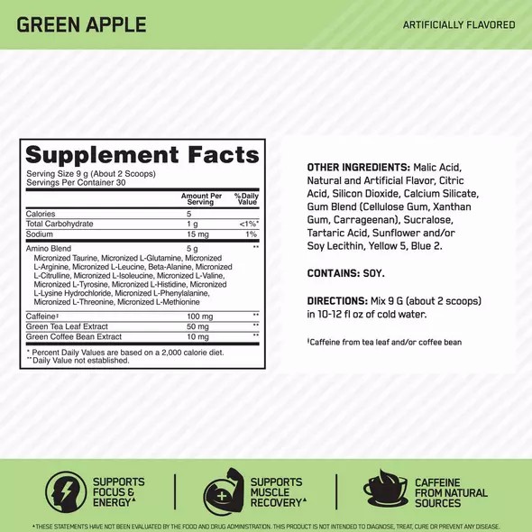 Optimum Nutrition ESSENTIAL AMIN.O. ENERGY® Green Apple 0.6 lb (30 Servings) Malaysia | 581MINTYV