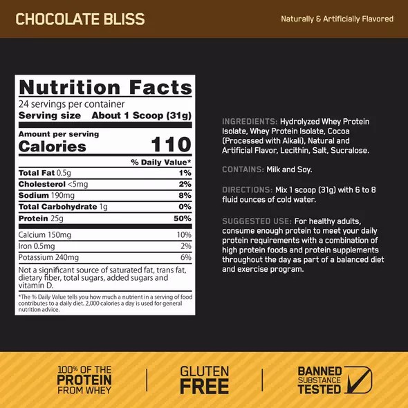 Optimum Nutrition GOLD STANDARD® 100% Isolate Chocolate Bliss 3 lb (44 Servings) Malaysia | 942FYQHBU