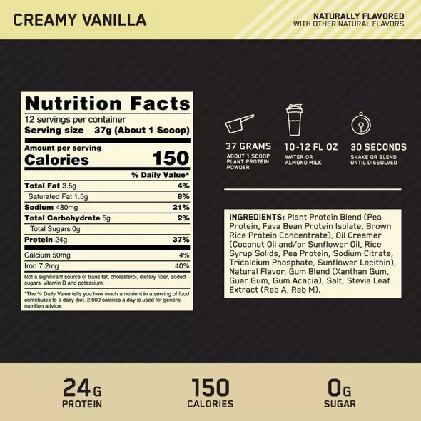 Optimum Nutrition GOLD STANDARD® 100% Plant Creamy Vanilla 0.98 lb (12 Servings) Malaysia | 540IOTKPN