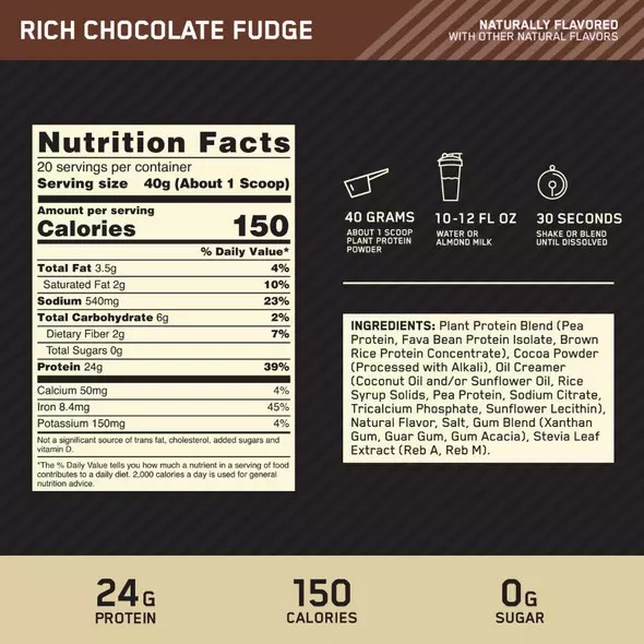 Optimum Nutrition GOLD STANDARD® 100% Plant Rich Chocolate Fudge 1.06 lb (12 Servings) Malaysia | 427CXIQPM