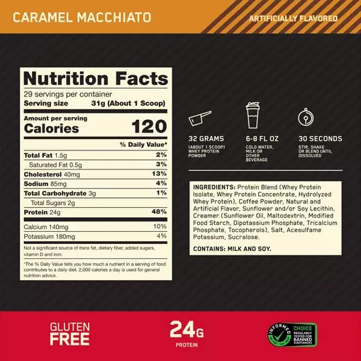 Optimum Nutrition GOLD STANDARD 100% WHEY™ *new* Caramel Macchiato 2 lb (28 Servings) Malaysia | 287TOMKGD