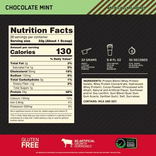 Optimum Nutrition GOLD STANDARD 100% WHEY™ Chocolate Mint 2 lb (28 Servings) Malaysia | 835FUXETG