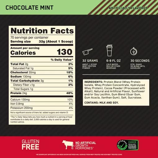 Optimum Nutrition GOLD STANDARD 100% WHEY™ Chocolate Mint 5 lb (70 Servings) Malaysia | 492FIRQMJ