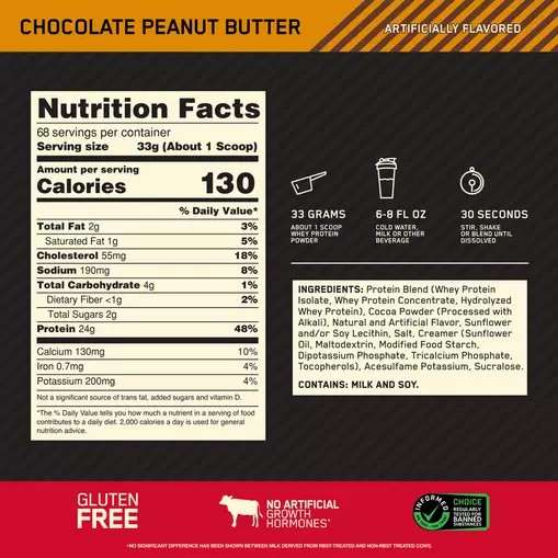 Optimum Nutrition GOLD STANDARD 100% WHEY™ Chocolate Peanut Butter 1.5 lb (22 Servings) Malaysia | 820VSRPAK