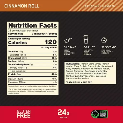 Optimum Nutrition GOLD STANDARD 100% WHEY™ Cinnamon Roll 1.5 lb (22 Servings) Malaysia | 760YWVDFS