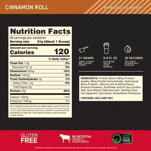 Optimum Nutrition GOLD STANDARD 100% WHEY™ Cinnamon Roll 2 lb (29 Servings) Malaysia | 734YGCJFN