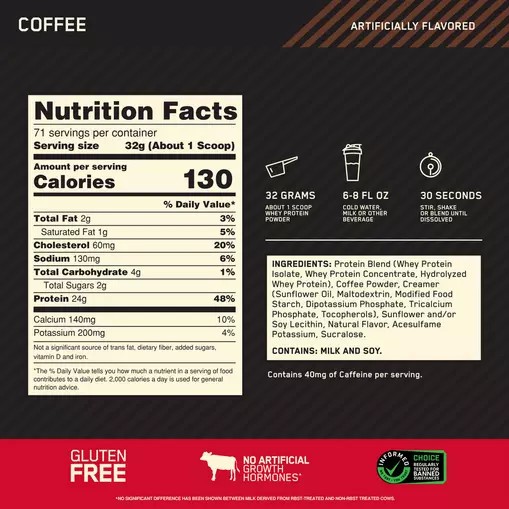 Optimum Nutrition GOLD STANDARD 100% WHEY™ Coffee 5 lb (71 Servings) Malaysia | 893PONFRV