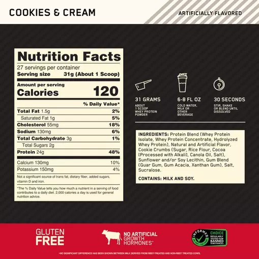 Optimum Nutrition GOLD STANDARD 100% WHEY™ Cookies & Cream 2 lb (27 Servings) Malaysia | 396YOIHMK