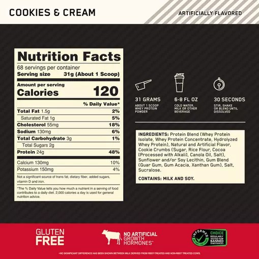 Optimum Nutrition GOLD STANDARD 100% WHEY™ Cookies & Cream 5 lb (68 Servings) Malaysia | 230QCISKF