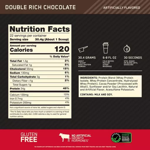 Optimum Nutrition GOLD STANDARD 100% WHEY™ Double Rich Chocolate 1.5 lb (22 Servings) Malaysia | 856EODNRJ