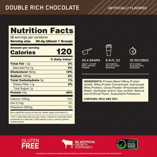 Optimum Nutrition GOLD STANDARD 100% WHEY™ Double Rich Chocolate 4 lb (58 Servings) Malaysia | 850OKPHWX