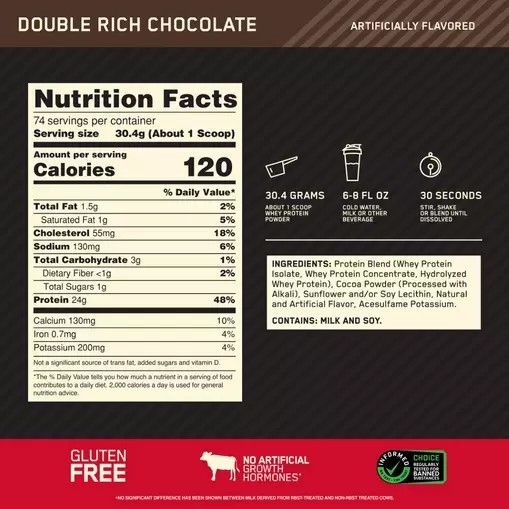 Optimum Nutrition GOLD STANDARD 100% WHEY™ Double Rich Chocolate 5 lb (74 Servings) Malaysia | 048RNZOCI