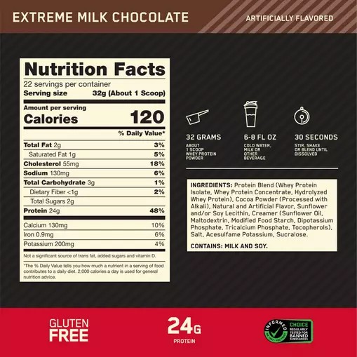 Optimum Nutrition GOLD STANDARD 100% WHEY™ Extreme Milk Chocolate 1.5 lb (22 Servings) Malaysia | 306VOWMZL