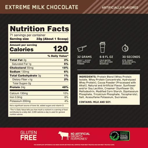 Optimum Nutrition GOLD STANDARD 100% WHEY™ Extreme Milk Chocolate 5 lb (71 Servings) Malaysia | 462MULFSW