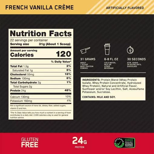 Optimum Nutrition GOLD STANDARD 100% WHEY™ French Vanilla Creme 1.5 lb (22 Servings) Malaysia | 065UIZXYK