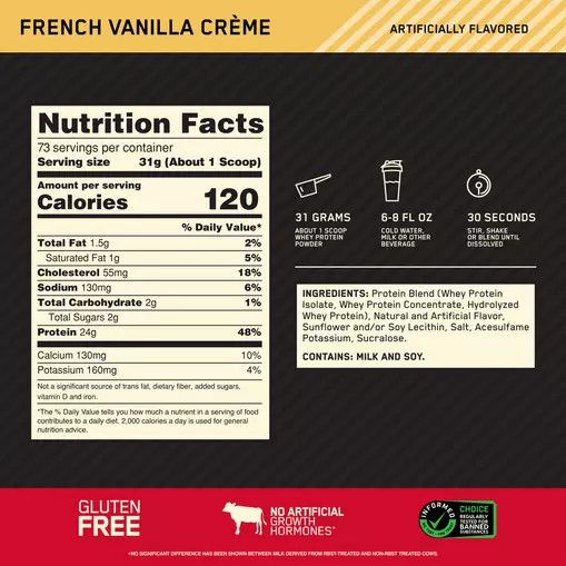 Optimum Nutrition GOLD STANDARD 100% WHEY™ French Vanilla Creme 5 lb (73 Servings) Malaysia | 165LHDQSB