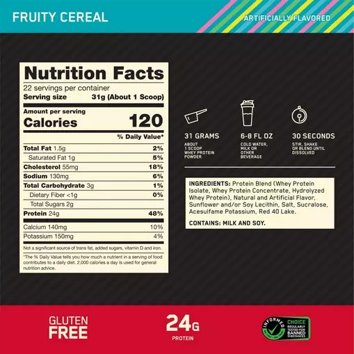 Optimum Nutrition GOLD STANDARD 100% WHEY™ Fruity Cereal 1.5 lb (22 Servings) Malaysia | 256BMLYTJ