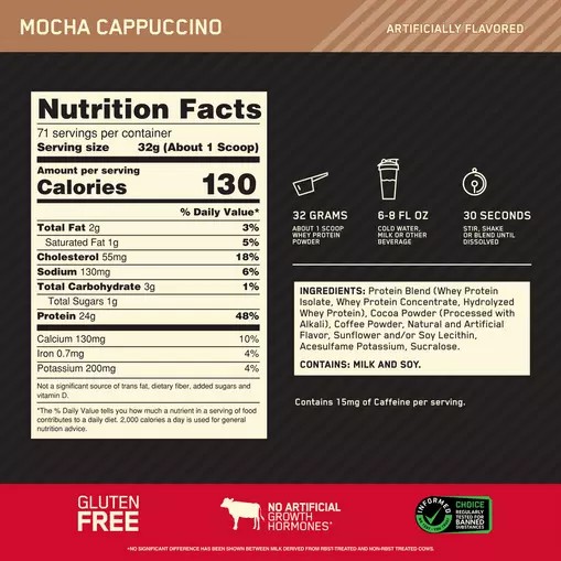 Optimum Nutrition GOLD STANDARD 100% WHEY™ Mocha Cappuccino 5 lb (71 Servings) Malaysia | 970WQBENI