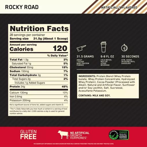 Optimum Nutrition GOLD STANDARD 100% WHEY™ Rocky Road 2 lb (28 Servings) Malaysia | 150VFPZDK