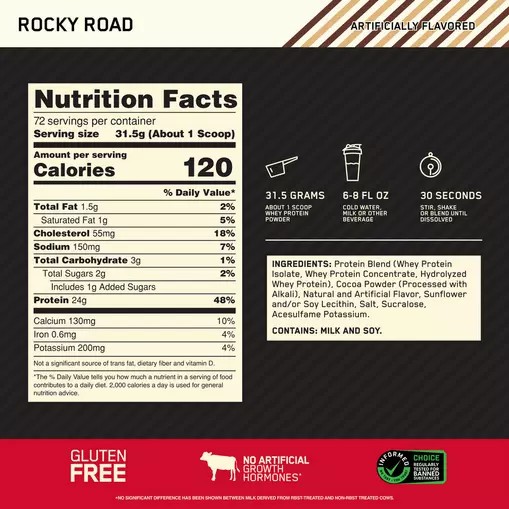 Optimum Nutrition GOLD STANDARD 100% WHEY™ Rocky Road 5 lb (72 Servings) Malaysia | 726PZINQF