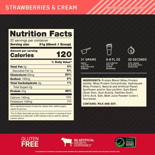 Optimum Nutrition GOLD STANDARD 100% WHEY™ Strawberries & Cream 1.5 lb (22 Servings) Malaysia | 079ZWBRQE