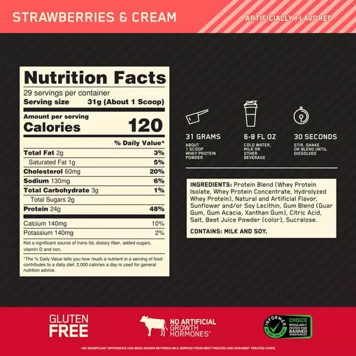 Optimum Nutrition GOLD STANDARD 100% WHEY™ Strawberries & Cream 2 lb (29 Servings) Malaysia | 682XZSDGL