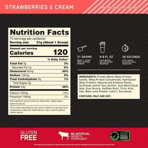 Optimum Nutrition GOLD STANDARD 100% WHEY™ Strawberries & Cream 5 lb (73 Servings) Malaysia | 987GBDMEX