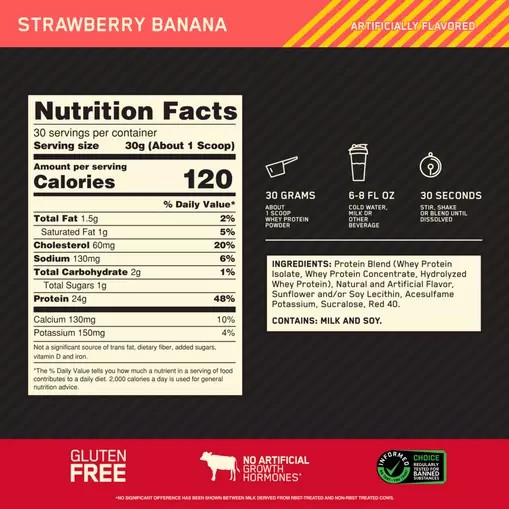 Optimum Nutrition GOLD STANDARD 100% WHEY™ Strawberry Banana 2 lb (30 Servings) Malaysia | 470MSVRQK