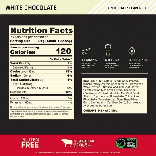 Optimum Nutrition GOLD STANDARD 100% WHEY™ White Chocolate 5 lb (73 Servings) Malaysia | 364HEVIRT