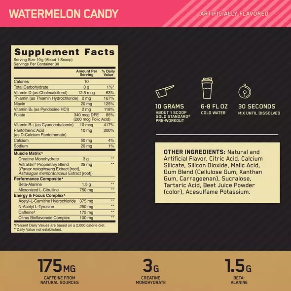 Optimum Nutrition GOLD STANDARD® Pre-Workout Watermelon 0.66 lb (30 Servings) Malaysia | 763XNYOHF