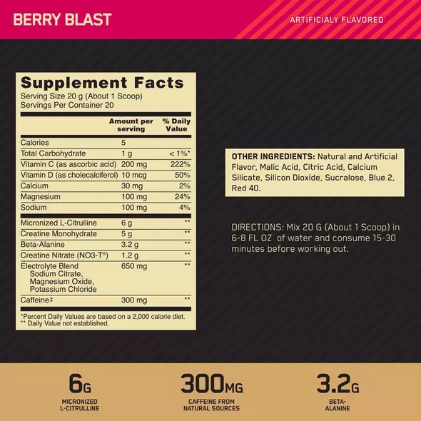 Optimum Nutrition GOLD STANDARD® Pre Advanced Berry Blast 0.88 lb (20 Servings) Malaysia | 657VDFSCX