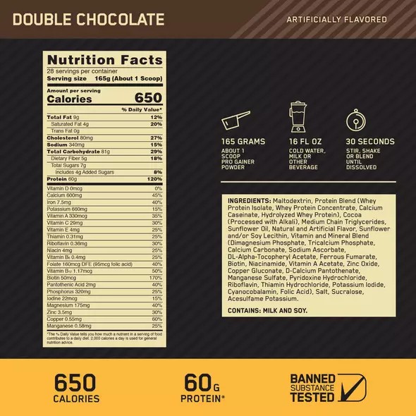 Optimum Nutrition GOLD STANDARD® Pro Gainer Double Chocolate 5.09 lb (14 Servings) Malaysia | 905ADSUCI