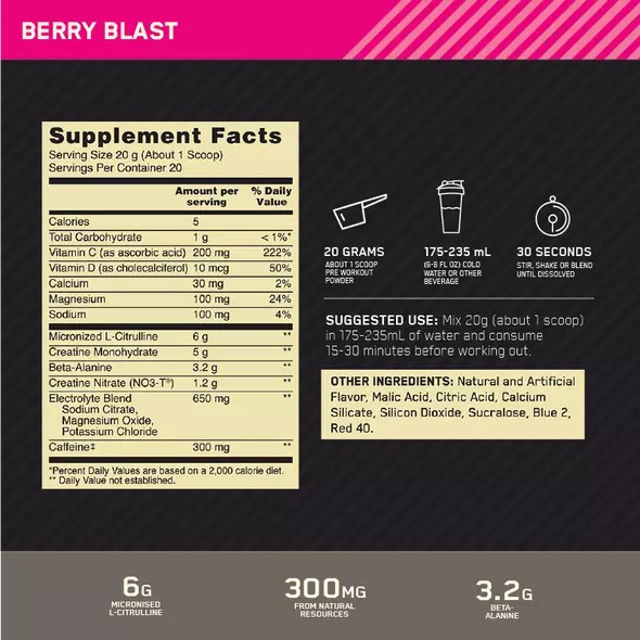 Optimum Nutrition Gold Standard Pre Advanced Berry Blast 20 Serves Malaysia | 250LDXJEO