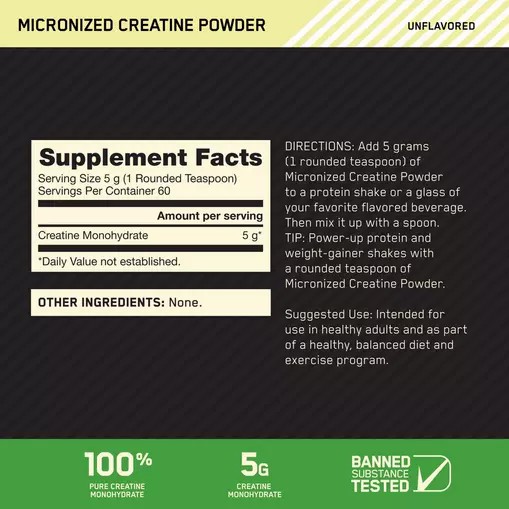 Optimum Nutrition Micronized Creatine Powder Unflavored 0.66 lb (60 Servings) Malaysia | 930KQFTZL