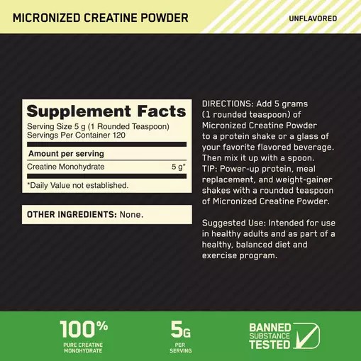 Optimum Nutrition Micronized Creatine Powder Unflavored 1.32 lb (120 Servings) Malaysia | 321YHITKV