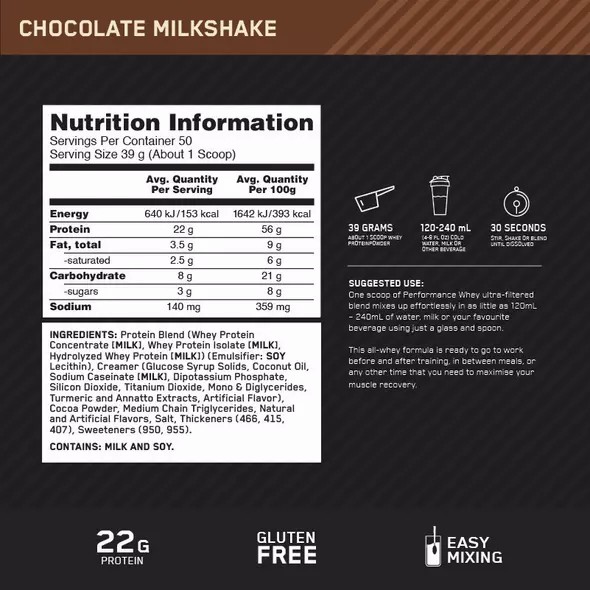 Optimum Nutrition Performance Whey Chocolate 1.95kg Malaysia | 390MUCJAX