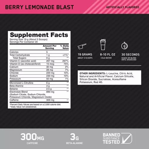 Optimum Nutrition Platinum Igniter Berry Lemonade Blast 0.84 lb (20 Servings) Malaysia | 309RJQCGD