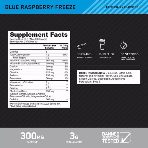 Optimum Nutrition Platinum Igniter Blue Raspberry Freeze 0.84 lb (20 Servings) Malaysia | 052ONPWBH