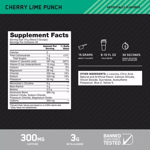 Optimum Nutrition Platinum Igniter Cherry Lime Punch 0.84 lb (20 Servings) Malaysia | 487BVKGWQ