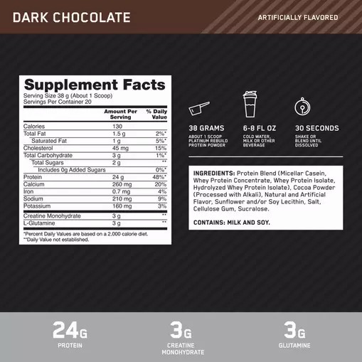 Optimum Nutrition Platinum Rebuild Dark Chocolate 1.67 lb (20 Servings) Malaysia | 047AXTCIW